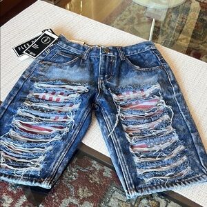 🇺🇸 Blue Distressed Jean Shorts with Frayed Hem, 4th of July, 🇺🇸 AMERICAN FLAG 🇺🇸
